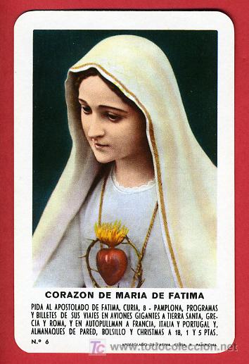 Colecionismo Calend&aacute;rios: CALENDARIO FOURNIER  CORAZON DE MARIA DE FATIMA  , 1974 , CAL3208