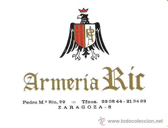 Coleccionismo calendarios: CALENDARIO DE BOLSILLO A&Ntilde;O 1981. ARMERIA RIC. ZARAGOZA