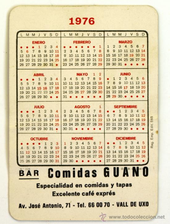 - Calendario - Año 1976 - Bar Guano - Vall De - Comprar Calendarios ...