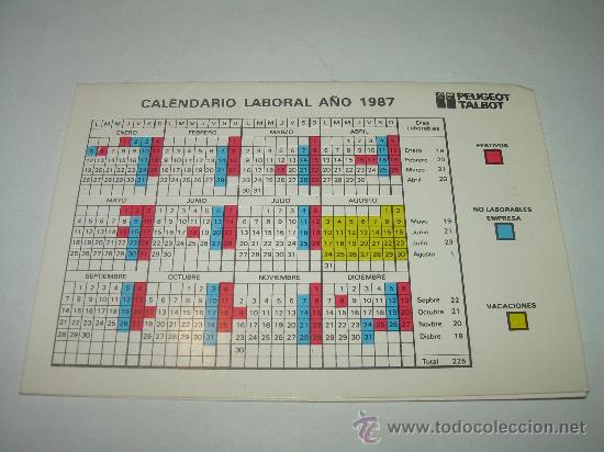 Coleccionismo Calendarios: CALENDARIO LABORAL....A&Ntilde;O...1987...PEUGEOT - TALBOT.........DIPTICO