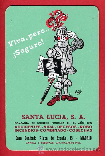 Collectionnisme Calendriers: CALENDARIO FOURNIER, PUBLICIDAD SEGUROS SANTA LUCIA , 1972 , CAL4337