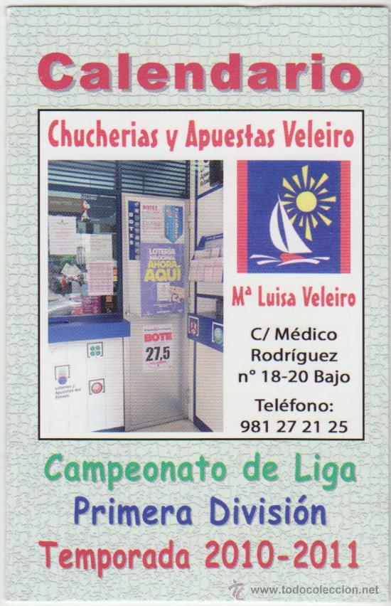 Colecionismo Calend&aacute;rios: Calendario Bolsillo Partidos Campeonato Liga 2010-11 Chucherias Veleiro Pocket Calendar Kalender