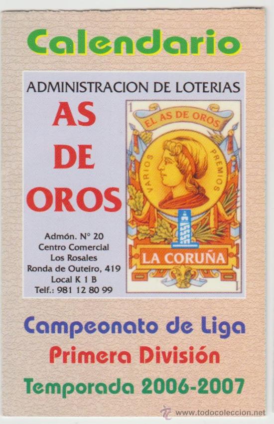Sammeln von Kalendern: Calendario Bolsillo Partidos Campeonato Liga 2006-07 As de Oros Pocket Calendar Kalender Calendrier