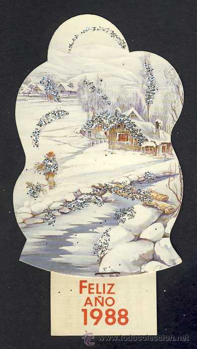 Coleccionismo calendarios: Calendario de pared troquelado con purpurina para 1988 (aprox. 16 x 8,5 cms)