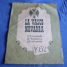 Coleccionismo Calendarios: LA VASCO NAVARRA, 1952. Lote 28232092