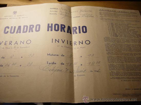 Collezionismo Calendari: CALENDARIO LABORAL 1966. CUADRO HORARIO PARA EMPRESA DE TEJIDOS DE ESTEPONA. MINISTERIO DE TRABAJO*