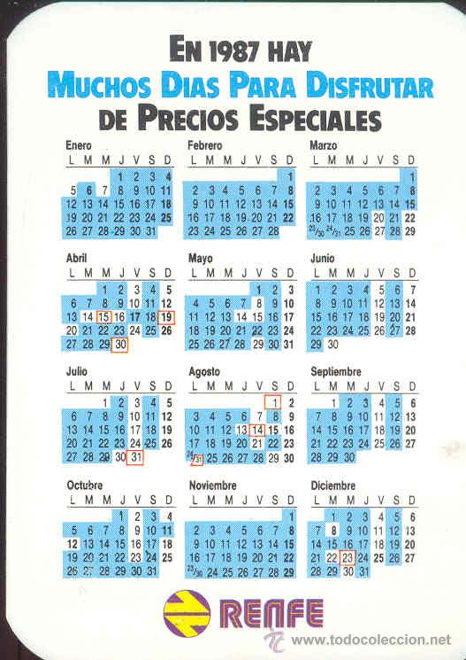 Sammeln von Kalendern: CALENDARIO 1987 DIAS AZULES RENFE