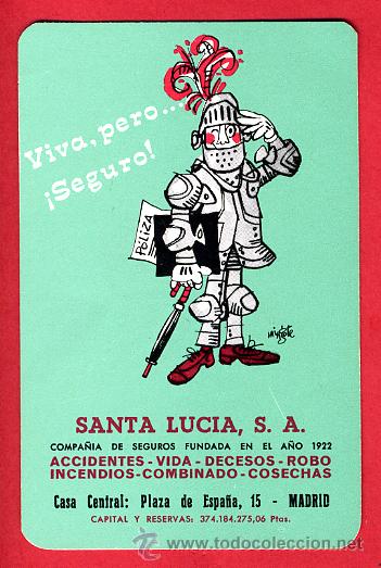 Coleccionismo Calendarios: CALENDARIO FOURNIER, PUBLICIDAD SEGUROS SANTA LUCIA , 1972 ,ORIGINAL , CAL4722