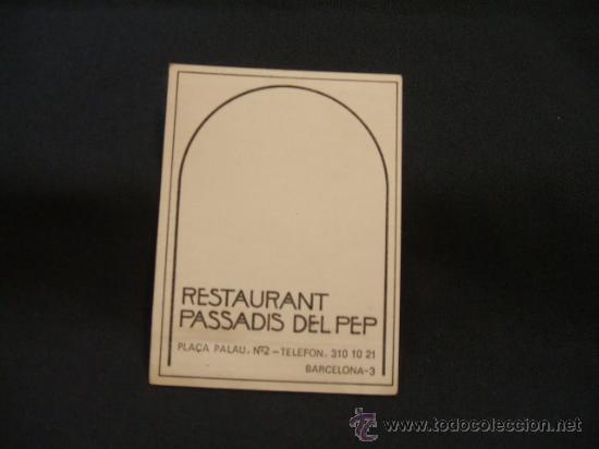 Colecionismo Calend&aacute;rios: CALENDARIO DE BOLSILLO - RESTAURANT PASSADIS DEL PEP - BARCELONA - 1980
