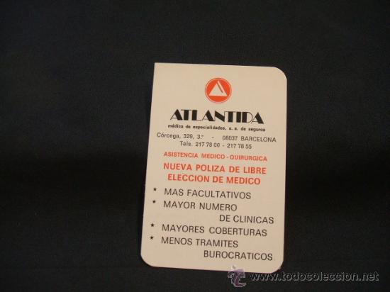 Collectionnisme Calendriers: CALENDARIO DE BOLSILLO - ATLANTIDA M&Eacute;DICA DE ESPECIALIDADES DE SEGUROS - 1991 -