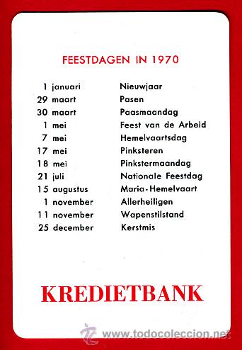 Coleccionismo Calendarios: CALENDARIO PUBLICIDAD, KREDIETBANK , PLASTICO ,  1970 ,ORIGINAL ,CAL5067