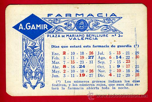 Collectables Calendars: CALENDARIO PUBLICIDAD , FARMACIA GAMIR VALENCIA   , 1955 , ORIGINAL ,CAL5323
