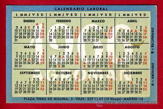 Collectables Calendars: CALENDARIO PUBLICIDAD , LABORAL  , 1966 1967 , ORIGINAL ,CAL5350