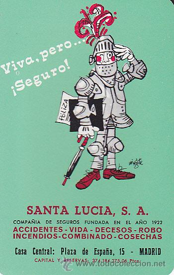 Coleccionismo Calendarios: CALENDARIO BOLSILLO FOURNIER 1972 SEGUROS SANTA LUCIA