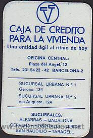 Colecionismo Calend&aacute;rios: CALENDARIO BOLSILLO CAJA DE CREDITO PARA LA VIVIENDA 1971