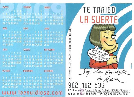 Coleccionismo Calendarios: CALENDARIO Admon.Loterias La Envidiosa  A&ntilde;o 2009