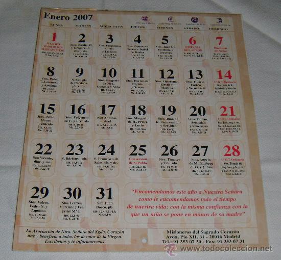 Coleccionismo calendarios: calendario misioneros del Sagrado Corazon 2007 (Enero-Diciembre)
