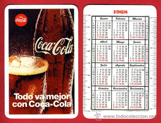 Sammeln von Kalendern: CALENDARIO FOURNIER, PUBLICIDAD COCA COLA , 1968 , CAD 338