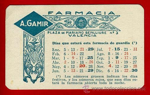 Sammeln von Kalendern: CALENDARIO PUBLICIDAD, FARMACIA A. GAMIR VALENCIA , 1956 , ORIGINAL ,CAL6640