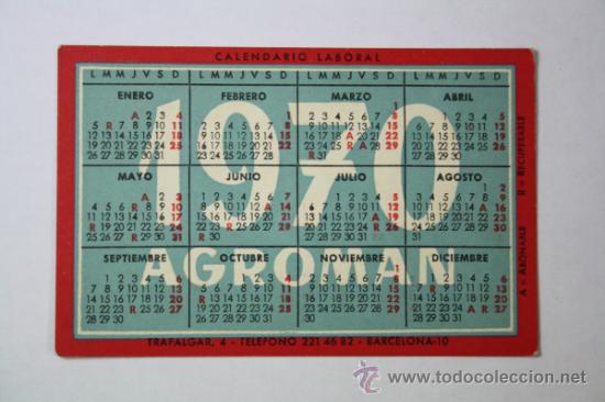 Collectionnisme Calendriers: Calendario Publicidad Agroman, Calendario Laboral 1970 - 1971
