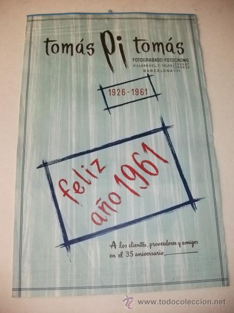 Coleccionismo calendarios: CALENDARIO TOM&Aacute;S P&Iacute; TOM&Aacute;S A&Ntilde;O 1961 &ndash; BARCELONA
