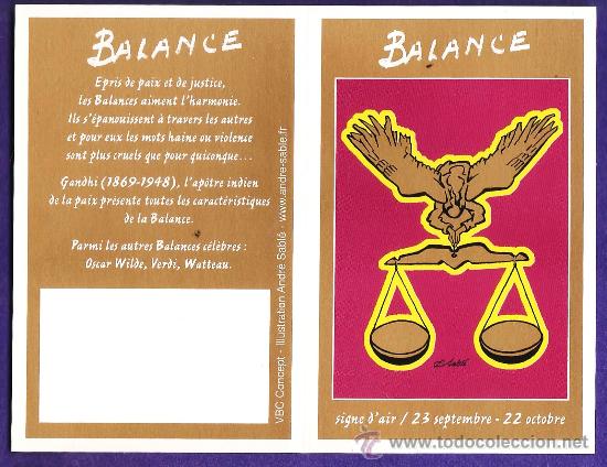 Collezionismo Calendari: calendario bolsillo frances - signos zodiaco - libra / balance - francia - diptico - a&ntilde;o 2006