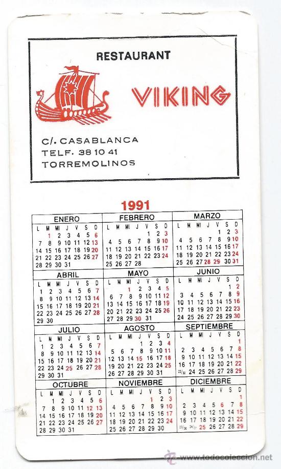 Coleccionismo calendarios: 4048- CALENDARIO   1991 - RESTAURANTE VIKING