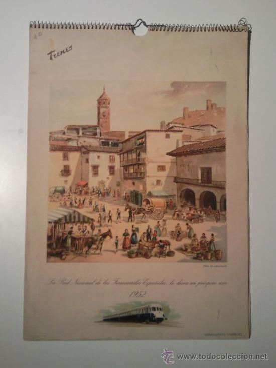Coleccionismo calendarios: CALENDARIO DE PARED RED NACIONAL FERROCARRILES 1952