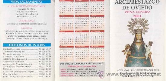 Sammeln von Kalendern: CALENDARIO 2001 - ARZIPRESTAZGO DE OVIEDO - ZONA CENTRO