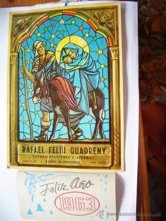 Coleccionismo calendarios: CALENDARIO PARED 1963 FAMILIA NI&Ntilde;O JESUS GRABADO CON RESALTE - RAFAEL FELIU MALLORCA SEGUROS