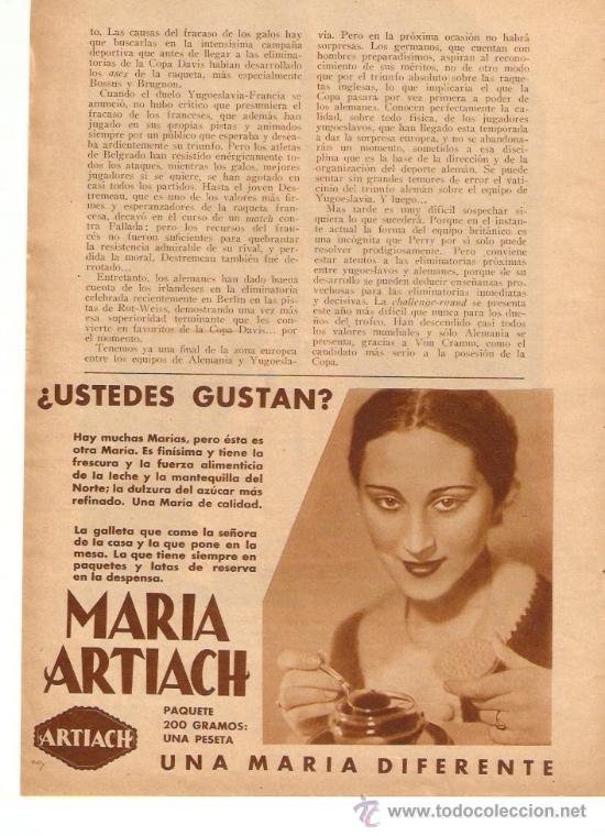 Sammeln von Kalendern: RECORTE PUBLICIDAD.A&Ntilde;O 1936.MARIA ARTIACH.GALLETAS MARIA.ARTIACH