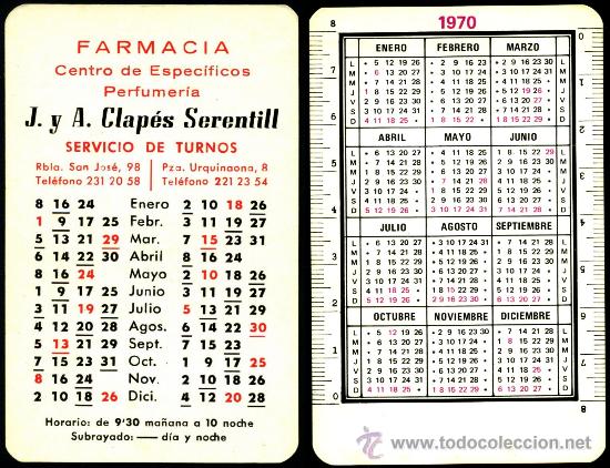 CALENDARIOS BOLSILLO - FARMACIA 1970 (Coleccionismo - Calendarios)