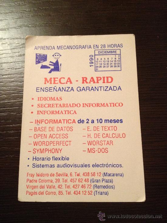 Coleccionismo calendarios: Calendario de bolsillo 1991. Academia Meca-Rapid, Sevilla.