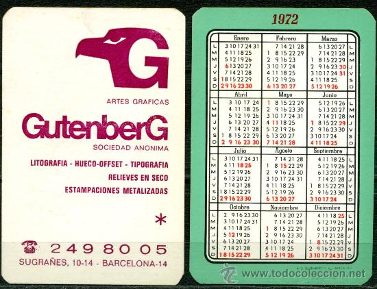 CALENDARIOS BOLSILLO - GUTENBERG 1972 (Coleccionismo - Calendarios)