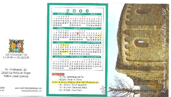 Coleccionismo calendarios: Calendario 2008 La Pobla de Segur - Foto 1