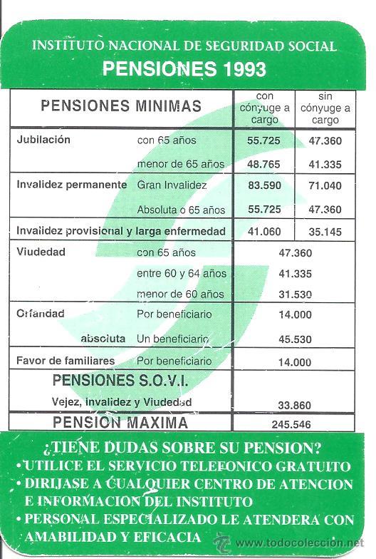 Coleccionismo calendarios: Calendario Pensiones Seg.Social 1993