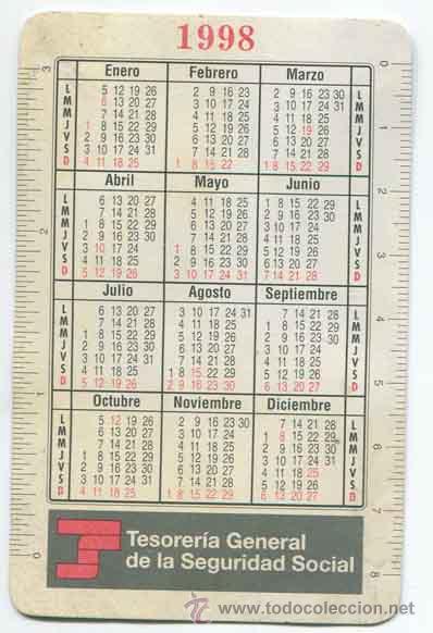 Coleccionismo calendarios: Calendario tesoreria de la seguridad social - 1998
