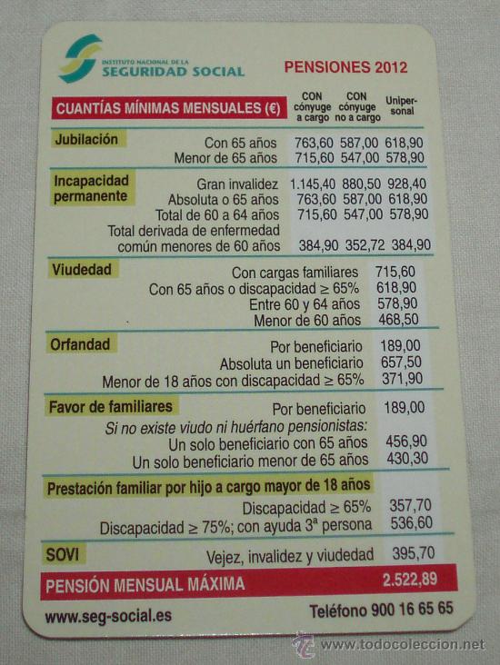 Coleccionismo calendarios: calendario de bolsillo a&ntilde;o 2012 publicidad seguridad social  pensiones