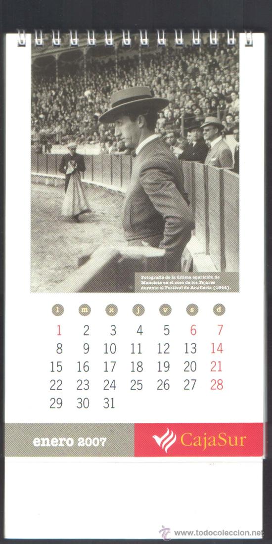 Coleccionismo calendarios: 1CALENDARIO DE SOBREMESA DE ** CAJA SUR 2007 CON 12 FOTOS DE MANOLETE **