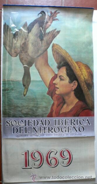Coleccionismo Calendarios: Gran calendario 1969. Union Espa&ntilde;ola Explosivos. Sdad Iberica de Nitrogeno. 50 x 98 cms.Vell i Bell
