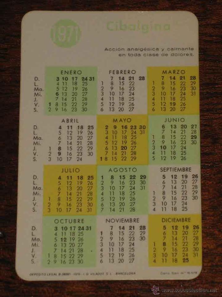 Colecionismo Calend&aacute;rios: CALENDARIO 1971 - PUBLICIDAD DE CIBALGINA