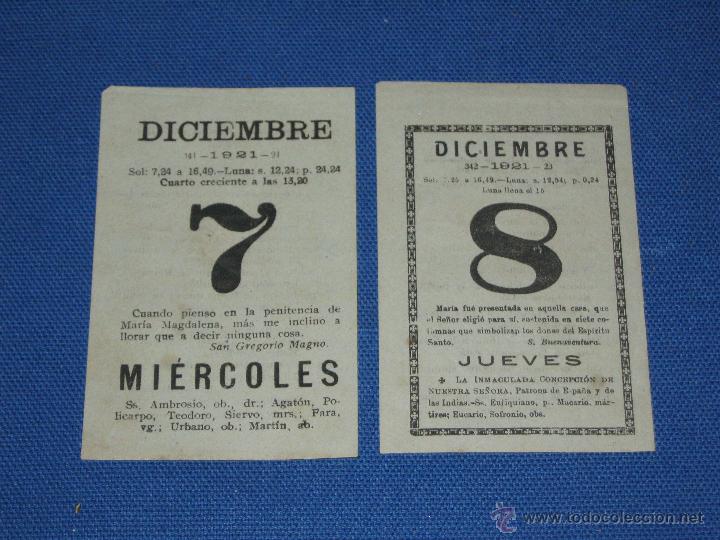 Coleccionismo Calendarios: DOS HOJAS DE CALENDARIOS DEL A&Ntilde;O 1921 - 7 Y 8 DE DICIEMBRE