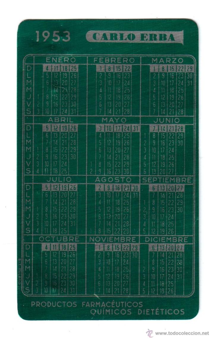 Coleccionismo calendarios: calendario de aluminio 1953, - Foto 2