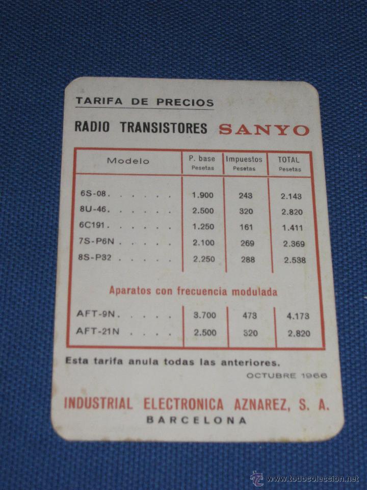 Coleccionismo Calendarios: TARIFA DE PRECIOS TIPO CALENDARIO DE BOLSILLO DE INDUSTRIAL ELECTRONICA AZNAREZ - BARCELONA - SANYO