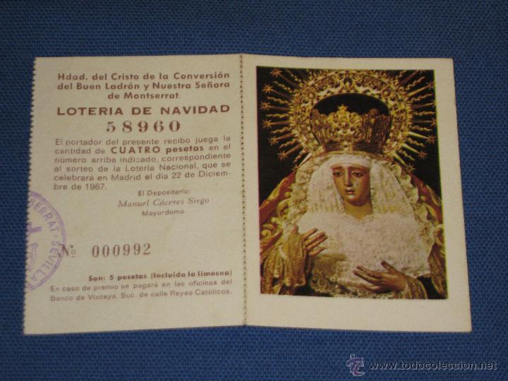 Coleccionismo Calendarios: SEMANA SANTA SEVILLA - NTRA SRA DE MONTSERRAT - CALENDARIO 1968 Y PARTICIPACION DE LOTERIA DE 1967.