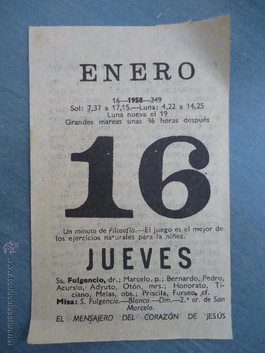 Collezionismo Calendari: antigua hoja calendario almanaque el mensajero del corazon de jesus - 1958