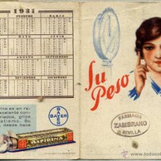 Coleccionismo Calendarios: CALENDARIO ASPIRINA BAYER 1931. Lote 47080967