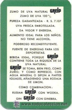 Coleccionismo calendarios: CALENDARIO 1966. BEBIDA GREIP. ZUMO DE UVA NATURAL. ESQUINAS CURVADAS.
