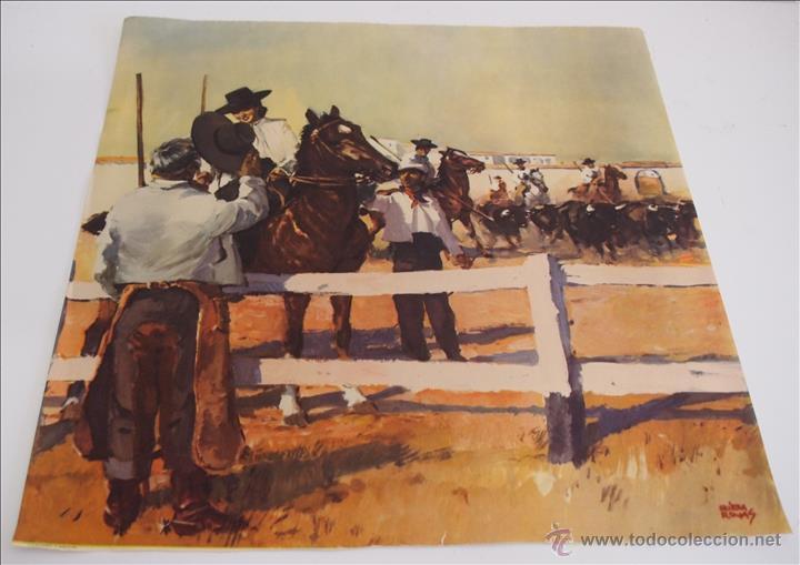Coleccionismo calendarios: 4 hojas de calendario con ilustraci&oacute;n del pintor Riera Rojas. A&ntilde;os cincuenta.