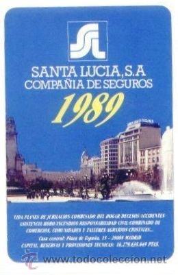 Colecionismo Calend&aacute;rios: CALENDARIO 1989. SANTA LUCIA. FOURNIER. SEGUROS.